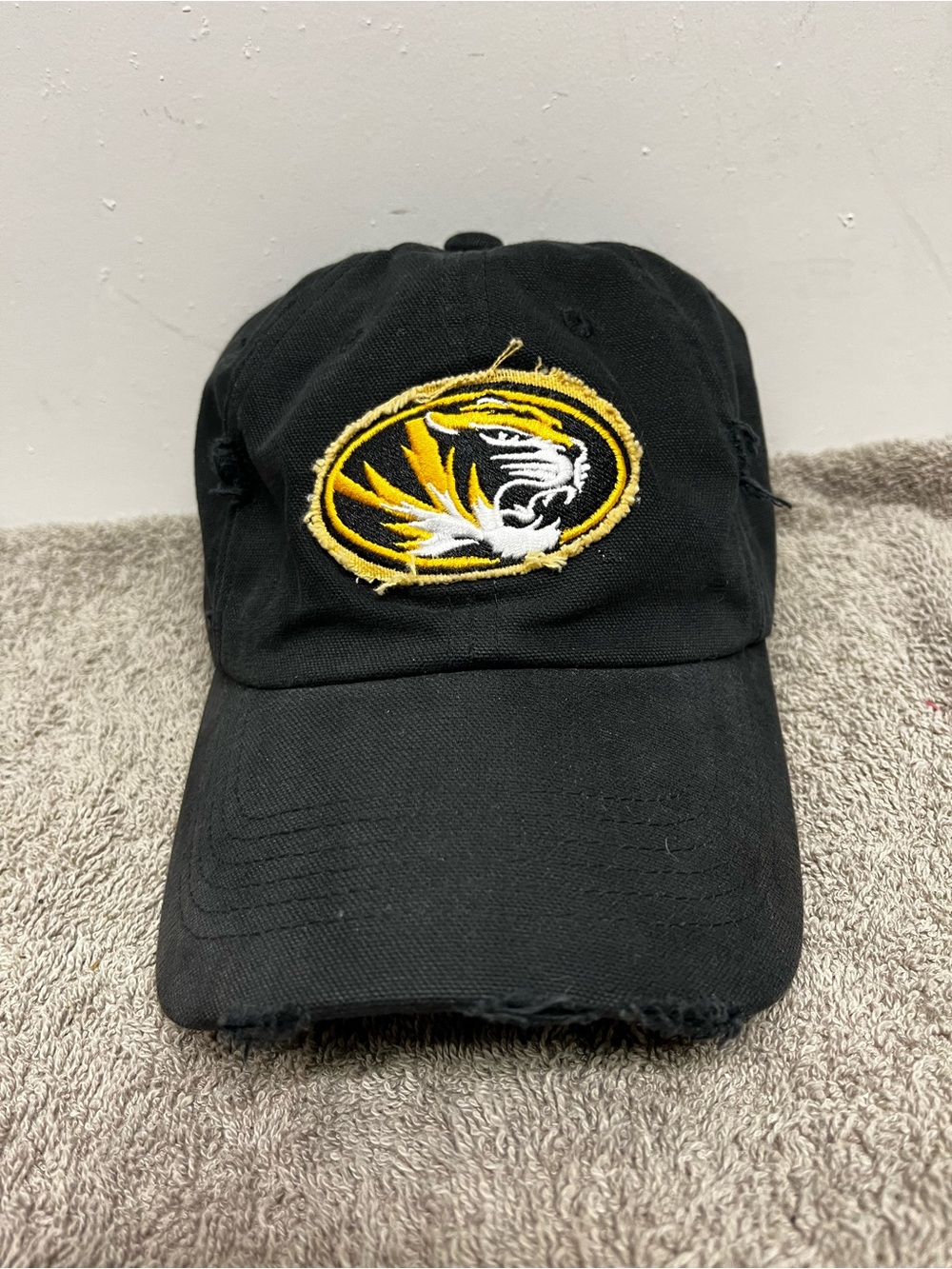 Missouri Tigers Adjustable OSFA Baseball Hat Distressed Black Embroidered Cap